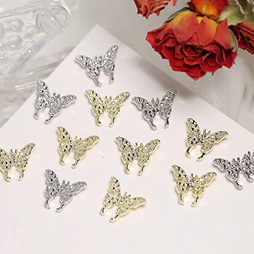 Manicure dourada requintada requintada luxuosa de luxuosa decoração de arte de borboleta de borboleta jóias diy uil art ornament