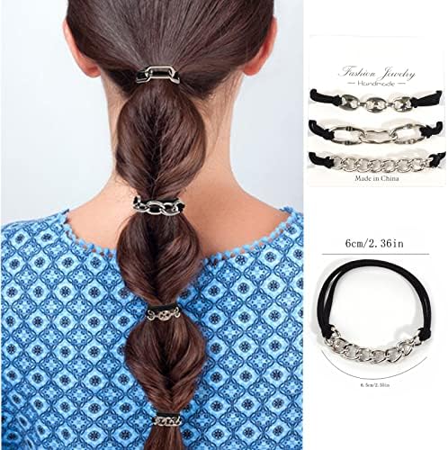 3 PCs Bracelet Hair laços com elástico bege preto, 2 em 1 em 1 bracelete laços para mulheres bracelete de cabelos com metal de ouro prateado parece fofo no seu pulso e ótimo no seu cabelo （preto)