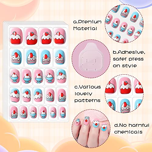 Pressione as unhas para crianças 144 PCs Fake Nails For Kids 10-12 Pressione Unhas para Girls 6 Styles Stick On Nails Flowers