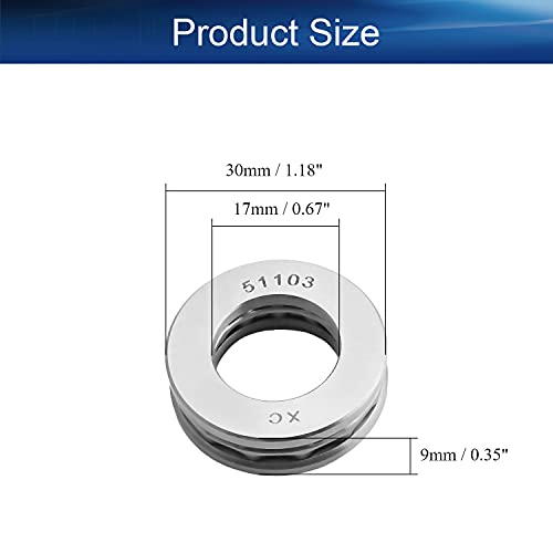 Bettomshin 51103 rolamentos de esferas de empuxo 17x30x9mm 3pcs 10.8kn cr 18.2kn cor aço de alta temperatura para aplicações