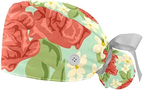 Lorvies Medical Caps for Women With Buttons Long Hair, Bapa de trabalho ajustável de 2 peças, Romance Floral Pattern Multicolored
