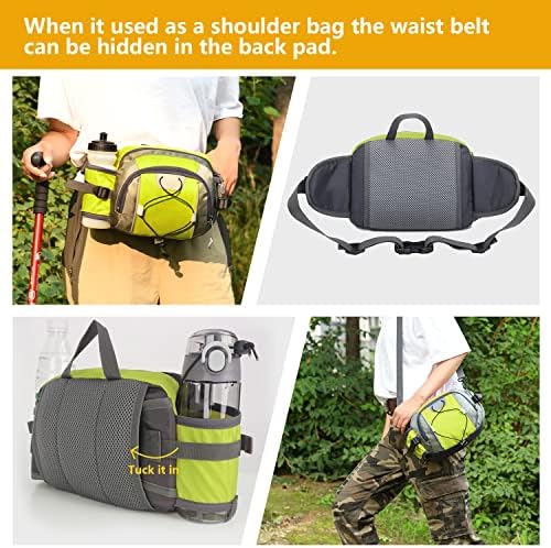 Mochila da cintura de caminhada com fioretto com suporte de garrafa de água Fanny Pack Sports para mulheres e homens pescando correndo