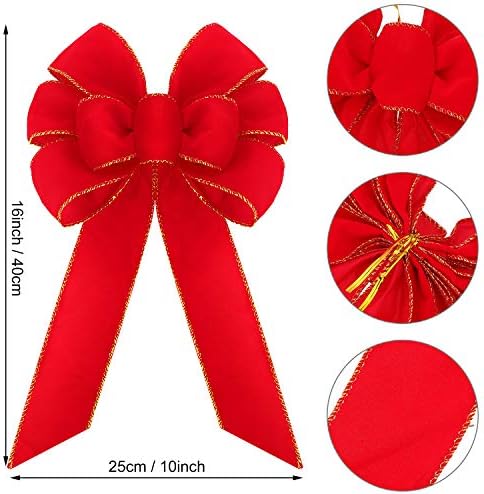 SYCHIND 4 peças 10 polegadas Greante Grelhe Grinaldas de Christmas Roscos de Velvet Red Coscos com Ornamentos de Árvores de Borda Dourada Curto para Decorações Interiores e Outdoor de Natal