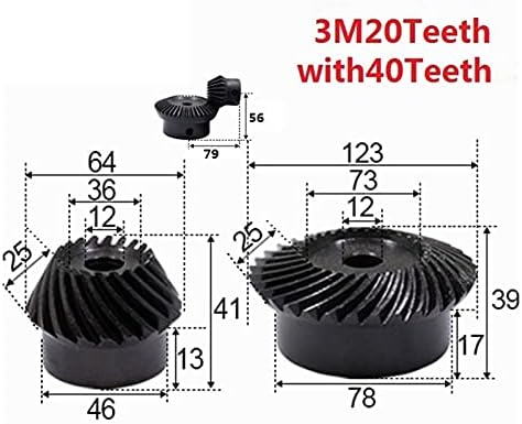 ZhengGuifang ZGF-BR 2PCS 1: 2 engrenagem chanfrada 3 módulo 20 dentes + 40t Hole interno 6mm 90 graus Drive comutação