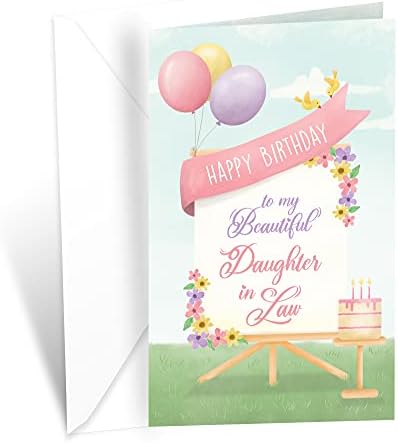Cartão de feliz aniversário para nora | Feito na América | Ecológico | Cartão grosso com envelope premium 5in x 7,75in | Embalado em Mailer de proteção | Prime cumprimentos