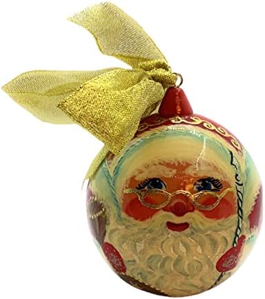 Bola de árvore de Natal pendurada Russa Papai Noel D 3,15 esculpida e pintada por artesãos russos de São Petersburgo. Decoração de
