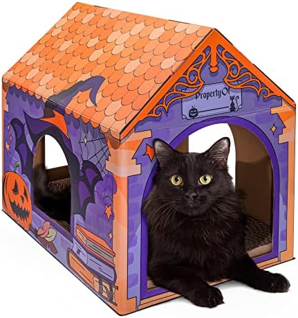 Loba Cardboard Holiday Cat House com arranhão e catnip, cama de gato para gatos internos, brinquedos para arranhar gatos, decorações