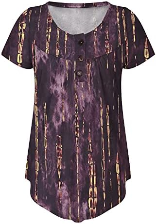 Mulheres plus sizes tops tie-dye impressão henley v button shirt button up tops fluxos de manga curta túnica de túnica solta blusas