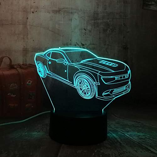 Jinnwell 3D Car Night Light Lâmpada LED LED 7 Cores Touch Touch Tound Table Decoration Lâmpadas de decoração de acrílico Base abdômen USB brinquedo