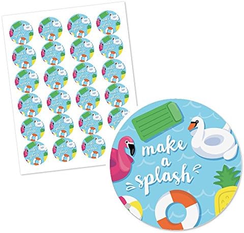 Big Dot of Happiness Make A Splash - Pool Party - Summer Swater Party ou Birthday Party Circle Sticker Rótulos - 24 contagem