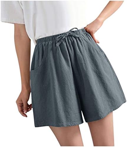 Cintura de shorts finos de linho feminino shorts de linho largo largo casual topo de manga curta alta para mulheres verão