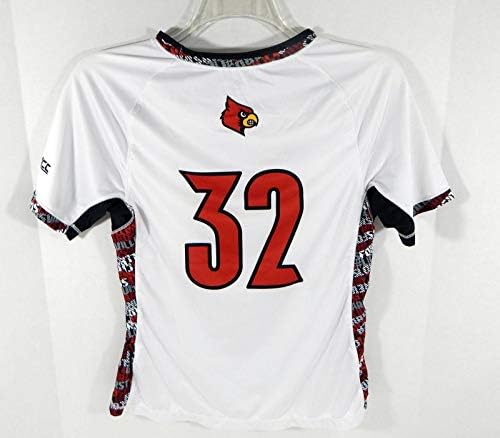 Womens Uni of Louisville Cardinals #32 Game usou White Jersey Lacrosse L DP03566 - Jogo da faculdade usado
