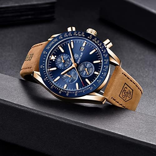 Relógios masculinos de Benyar Quartz Cronógrafo Fashion Luxury Leather Watch Strap Data analógica 30m Relógios de