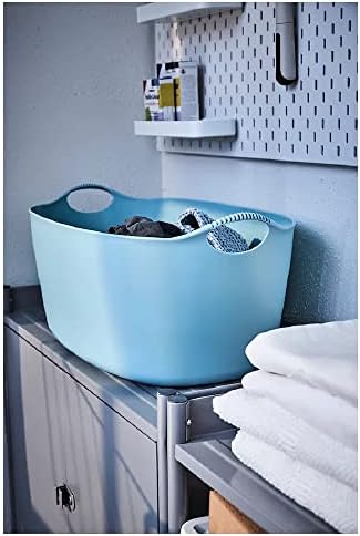 Torkis Flexible Laundry Basket, plástico durável e possui 2 alças resistentes em/azul externo de 9 galões