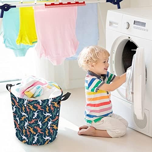 Colorido lagartana lavanderia cesto de roupa dobrável cesto de lavanderia saco de armazenamento com alças