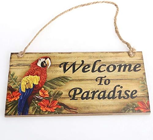 Placa de madeira de Freci Bem -vindo ao Paradise pendurada quadro de sinalização para a decoração de sinal de parede
