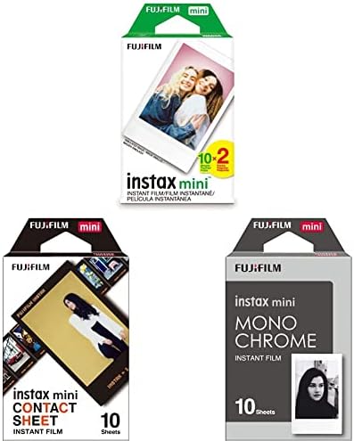 Fujifilm Instax Mini Instant Instant Film Pack Twin Pack & Instax Mini Contact Sheet Film - 10 Exposições e Mini Monocromo