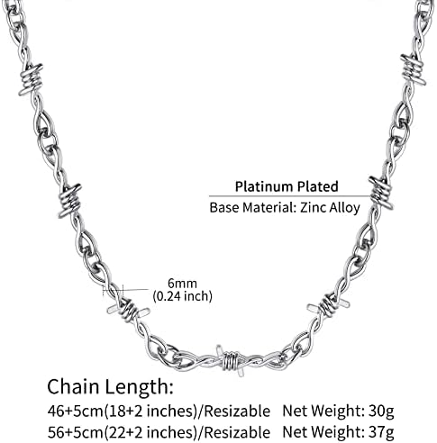 Cola de corrente de Chainshouse Punk Thorns para homens, mulheres, aço inoxidável de 6 mm de largura/metal preto/18k jóias de