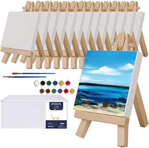 Mini -telas de Zingarts com conjunto de cavalete, pacote de mini -tela de 14,4 ”x 4” de tela, 14pcs 5 de cavalete e