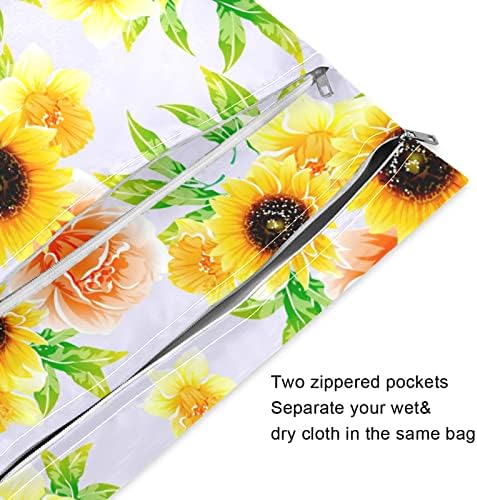 Xigua Sunflower vintage1 Sacos secos à prova d'água, bolsa molhada lavável reutilizável para fralda de pano com 2 bolsos com zíper para viagens de praia suja roupas molhadas （2pack）