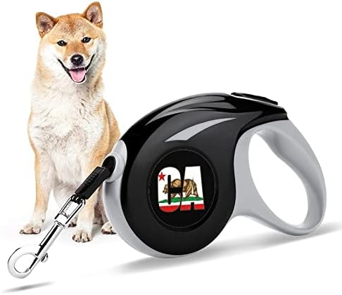 Bandeira da bandeira do urso da Califórnia Cão retrátil da coleira de animais de estimação com alça de um botão e libere para cachorro ou gato pequeno/médio