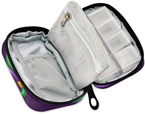 Mardi Gras Purple Pill Case Bag Pill Organizer Box com zíper portátil suplementos vitamínicos Caso Medicine para Camping Sport Camping Travel Weekly Business