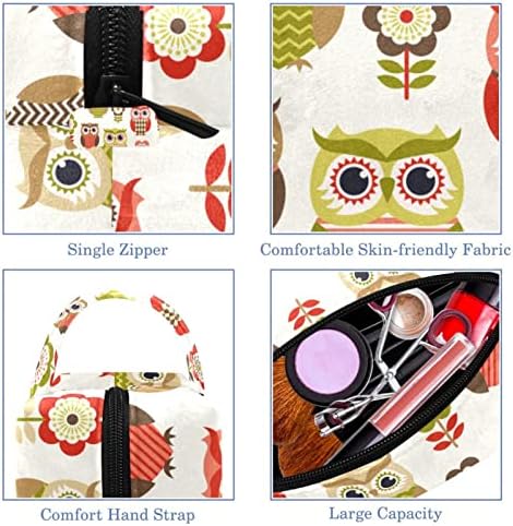 Bolsa de maquiagem tbouobt bolsa de bolsa cosmética bolsa bolsa com zíper, coruja pássaro desenho animado animal flor