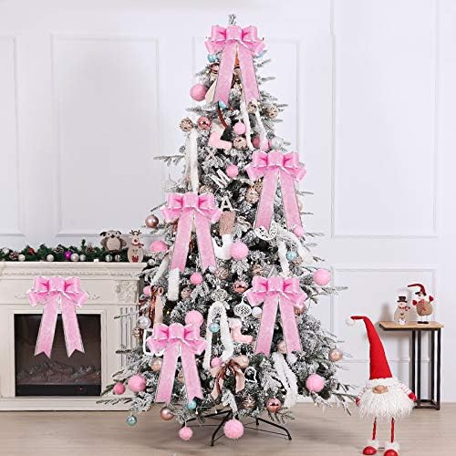 Glitter rosa de Beurio Glitter Christmas Ribbon Presentes Decorações de festas de casamento Ornamentos pendurados, 6 PCs