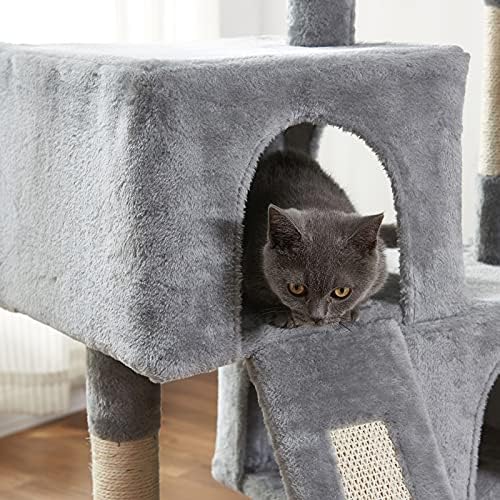 Torre de gato da árvore de gatos, 34,4 polegadas de gato com tábua de arranhão, 2 condomínios de luxo, árvore de teto de gato, resistente e fácil de montar, para gatinho, animal de estimação, atividade interna relaxando