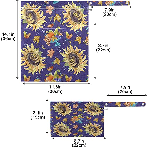 VISESUNNY Ação de Graças Grape de Uva Cornucopia 2pcs Saco molhado com bolsões com zíper lavavelmente espaço reutilizável