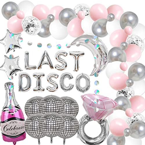 78 pacotes Last Disco Bachelorette Party Kit Pink e Silver Balloon Arch, Ring Disco Ball Mylar Balloon para Nash Bash Space Cowgirl Groovy Disco Bachelorette Party Decorações