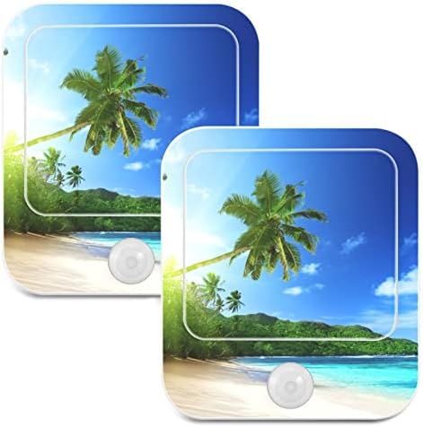 Alaza Tropical Summer Beach Plam Tree fofa luzes noturnas se conectam na parede -2 pacote, sensor de movimento e