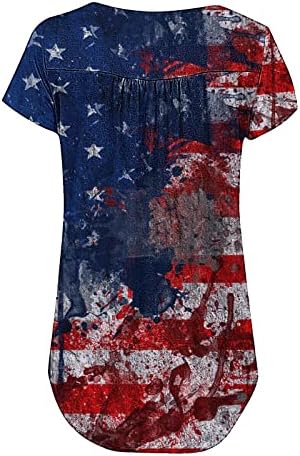 4 de julho Túdos de túnica para mulheres bandeira americana esconde-se camisetas gordas de verão Button de manga curta
