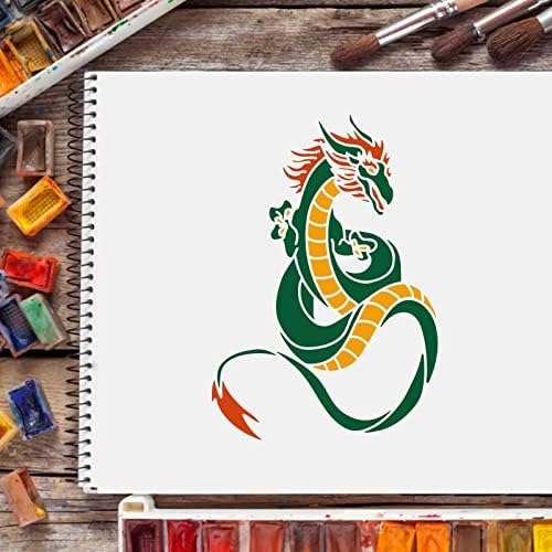 Fingerinspire 12 pcs dragão estêncils desenhando modelos de pintura conjuntos