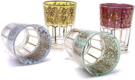 Grandes copos de ouro, mini copos de suco, copos de tiro de 4 onças, copos de festas com estampa colorida, pequeno conjunto