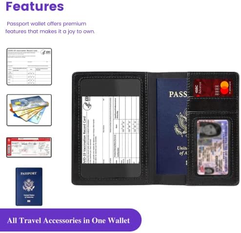 Hawkhood Travel Essentials Passport and Vaccine Card Holder Combo, Slim Travel Wallet Passport Solter com ranhura de cartão de vacina, capa de passaporte de couro PU à prova d'água para homens e mulheres