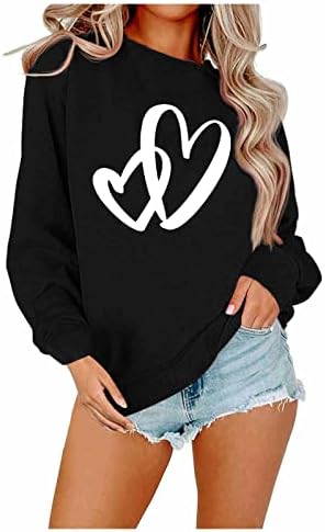 Jjhaevdy feminino impressão de coração redondo pescoço de manga longa moletons do pulôver casual Tops de blusa solta leves