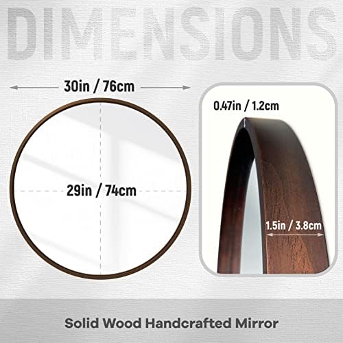 Espelho de madeira redondo em casa, moldura de madeira círculo de 30 polegadas de diâmetro com dois quadros de imagens
