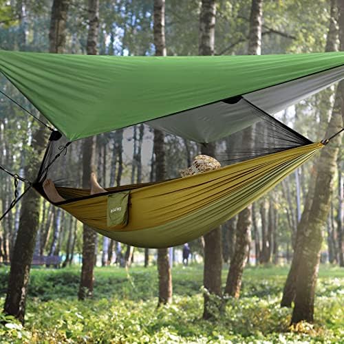 Hammock de acampamento G4Free com rede de rede de rede e chuva portátil com lona de lona com lona, ​​2 pessoas de rede leve para camping para caminhada no quintal de viagem ao ar livre