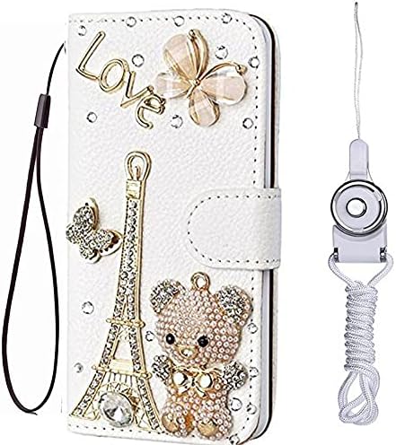 Hficy Sparkly Full Diamonds Phone Case com protetor de tela de vidro e cordão, caça -lATA de couro feminino Bling Slots