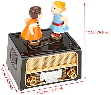 Caixa de música, forma de rádio retrô com bonecas adoráveis ​​beijando a caixa de música casamento Valentine Gift 17.5¡i13.5¡i11cm