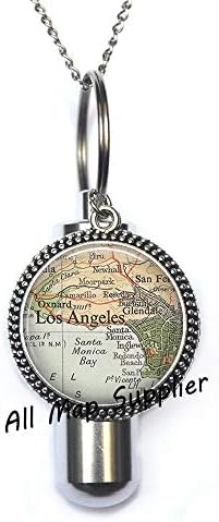 Colar de cremação de moda Allmapsupplier, colar de urna de cremação de mapa de Los Angeles, jóias de mapa de Los Angeles, jóias
