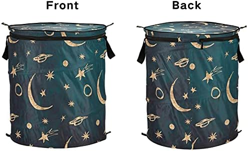 Gold Stars Moons Pop Up Up Laundry Horse com tampa de cesta de armazenamento dobrável Bolsa de lavanderia dobrável para dormitório banheiro do hotel