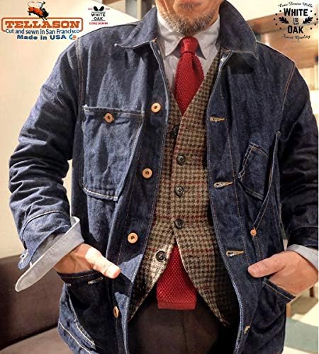 TELLASON Stock Made in USA Men's 14 oz Cone Mills Oak Oak Raw Denim Coverall Jacket Coat Casat