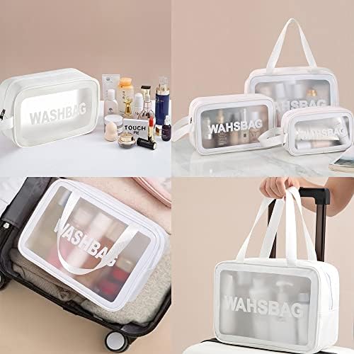 Bolsa de cosméticos touyinger, 3 PCs Bolsa de higieness Bag de bolsa de viagem para produtos de higiene pessoal, sacos de higiene pessoal portáteis para mulheres viajantes, bolsa de maquiagem à prova d'água translúcida para viagens e banheiro