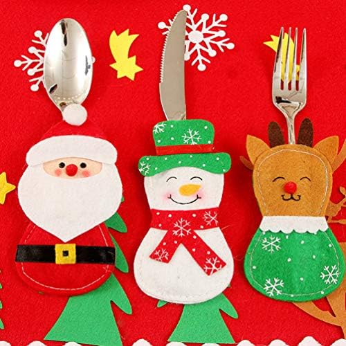 Soimiss Papai Noel Ornamento 6pcs Bolsas de talheres de Natal Facas de rena e garfos do Papai Noel Snows Cobre os titulares