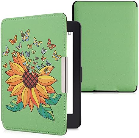 Case Kwmobile Compatível com Kindle Paperwhite - Case PU E -Reader Tampa - Girassol Butterflies Amarelo/Verde