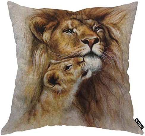 AOYEGO Lion Loving e Fub Cubra Capa de Vida Selvagem Família de Animais Casal Casal Fluffy King Sketch Case de travesseiro