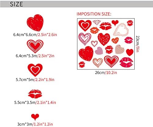 42 peças Red Heart Lip estática adesivos de vidro de vidro de vidro para bebidas para o dia dos namorados