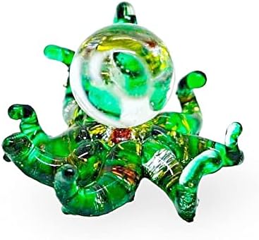 Witnystore minúsculo 1 Long Green Octopus soprado Glass Miniature Dollhouse Squid Crystal Lampwork Decor colecionável